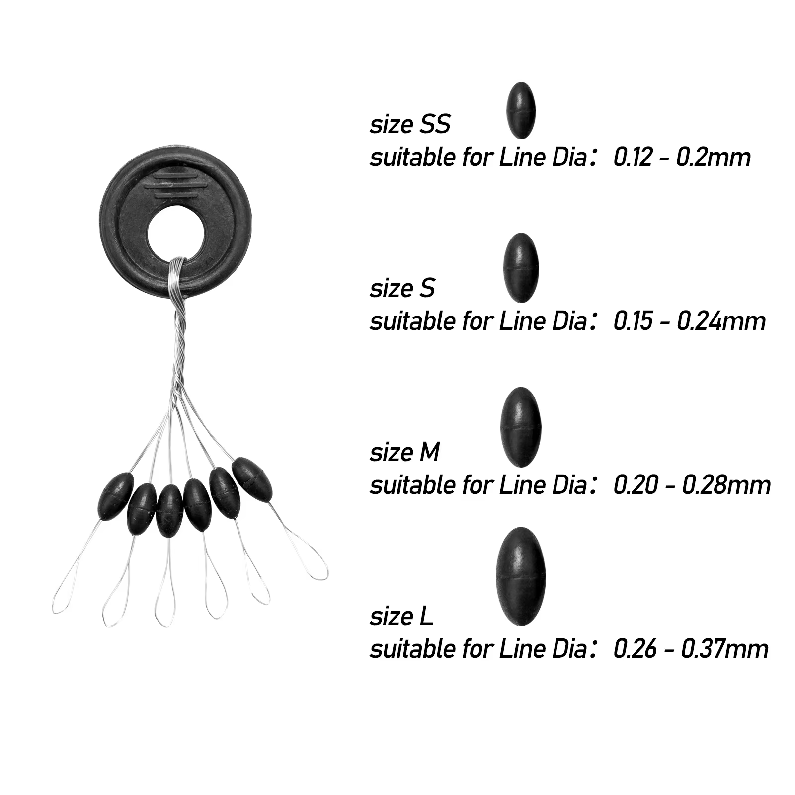 Perlas espaciadoras de goma negra ovaladas y cilíndricas para pesca - imagen 2