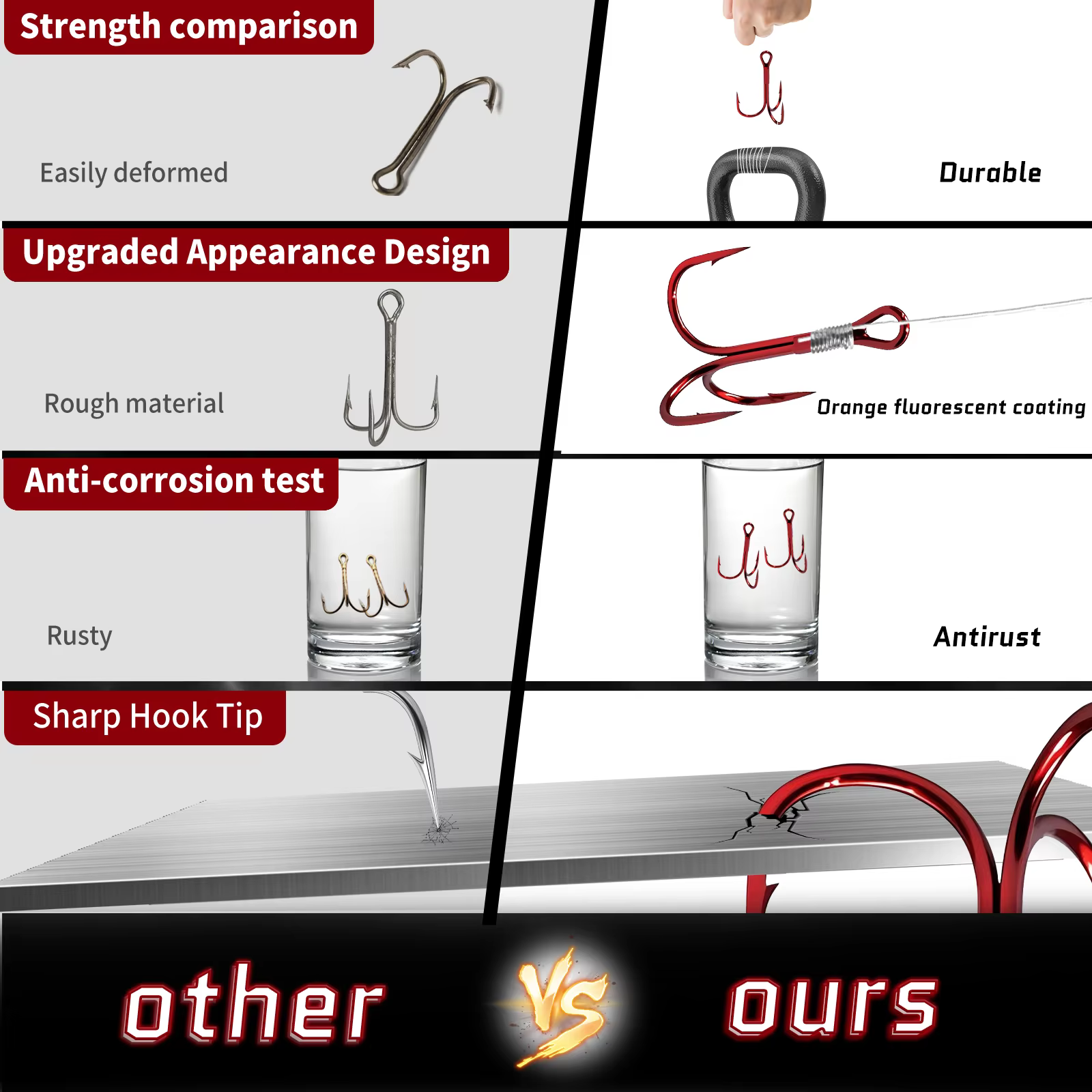 9KM Anzuelos triples rojo de acero al carbono para agua dulce y salada - imagen 5
