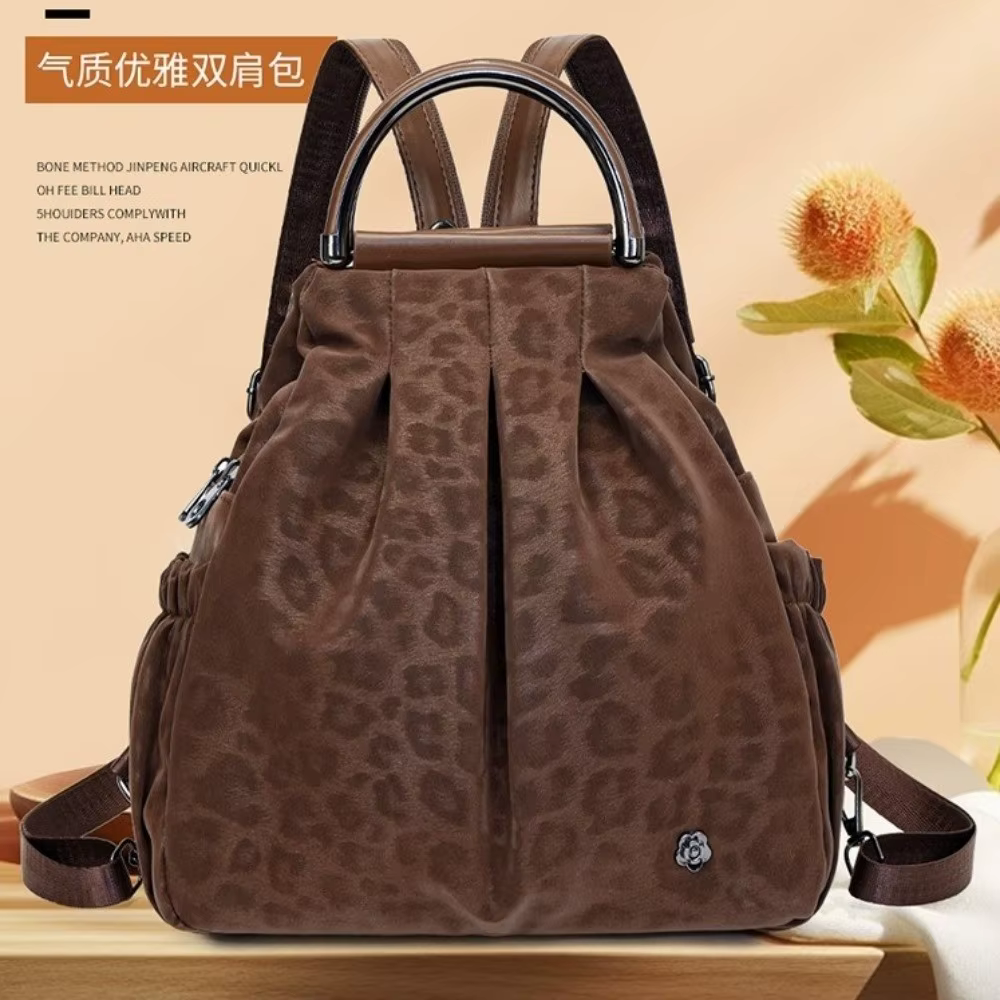 Mochila estampado leopardo impermeable PU – Bolso escolar hombro viaje - imagen 4