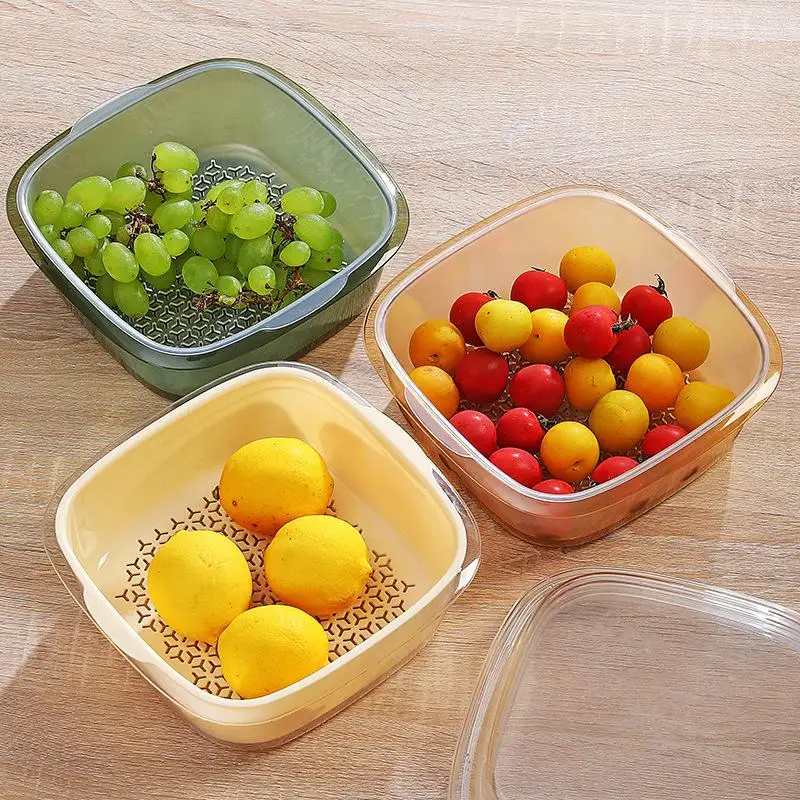 Caja almacenamiento doble capa con cesta de drenaje para verduras - imagen 3