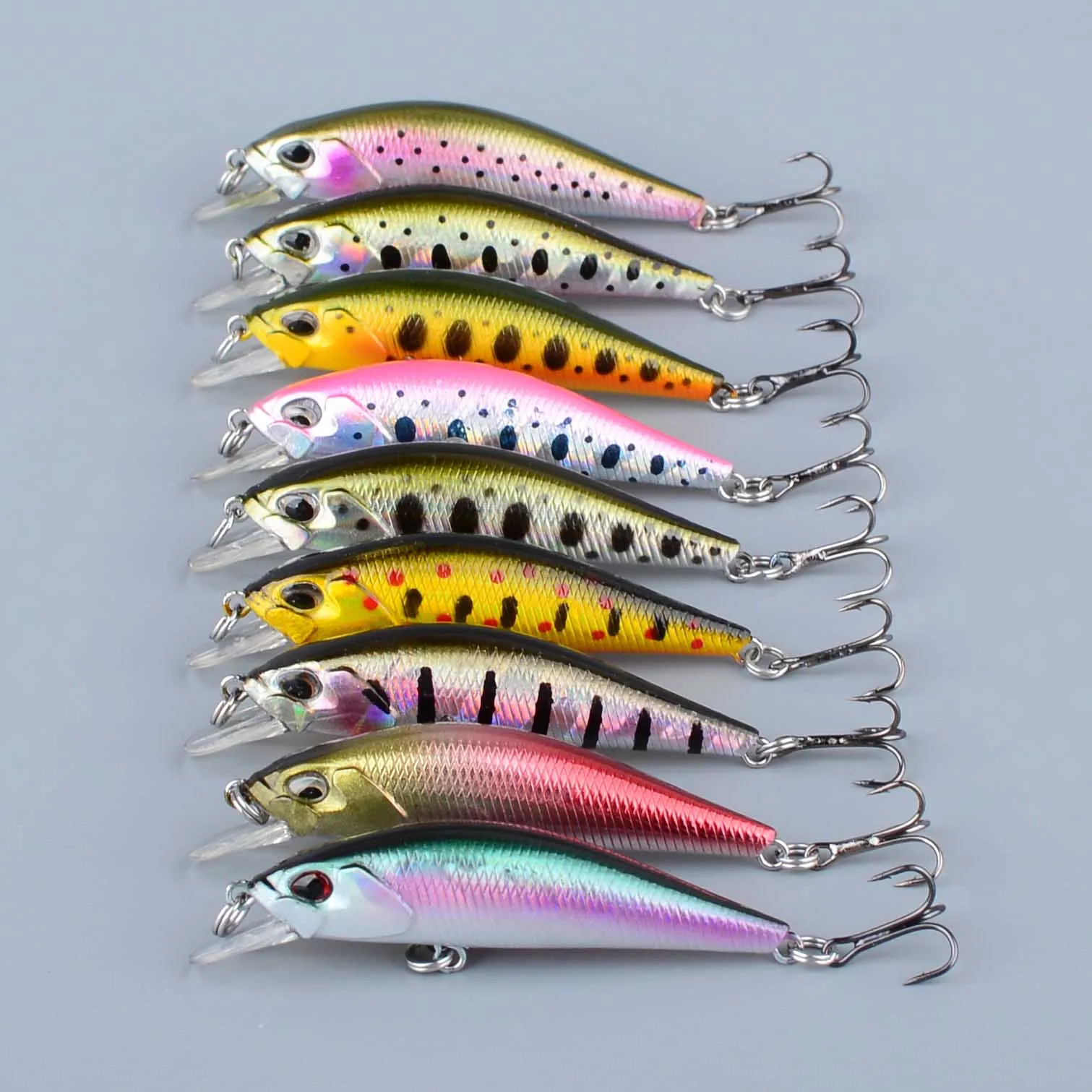 Señuelo micro minnow vista lateral mostrando diseño realista
