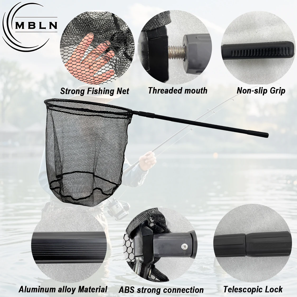 Red de aterrizaje plegable MBLN en aluminio para peces grandes