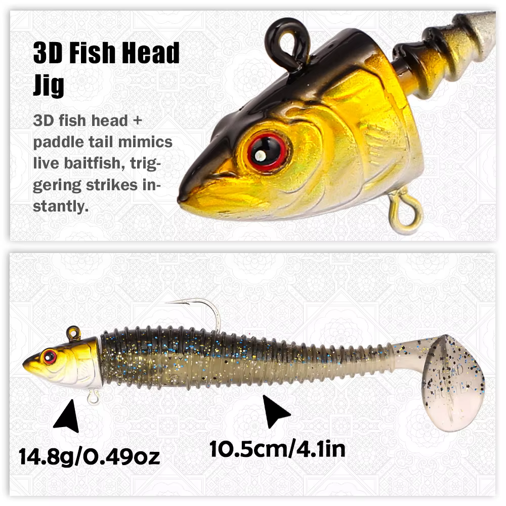 Jighead B&U con cabeza de plomo – Anzuelo afilado para lubina y lucio - imagen 2