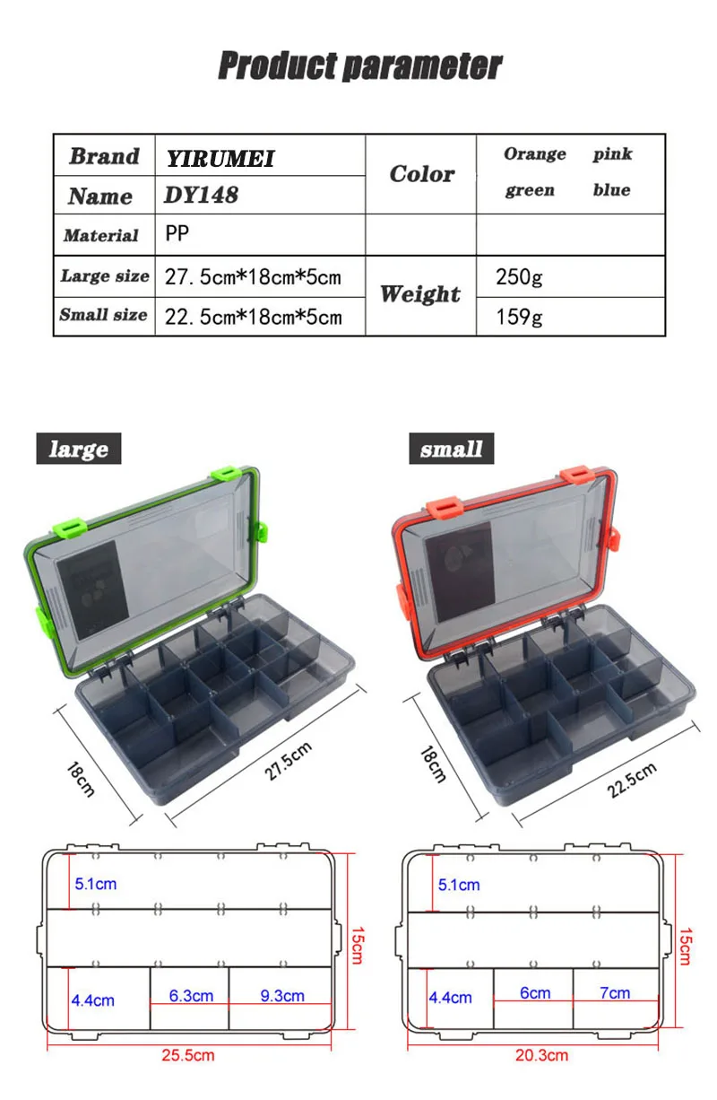 Caja de aparejos vista frontal con colores