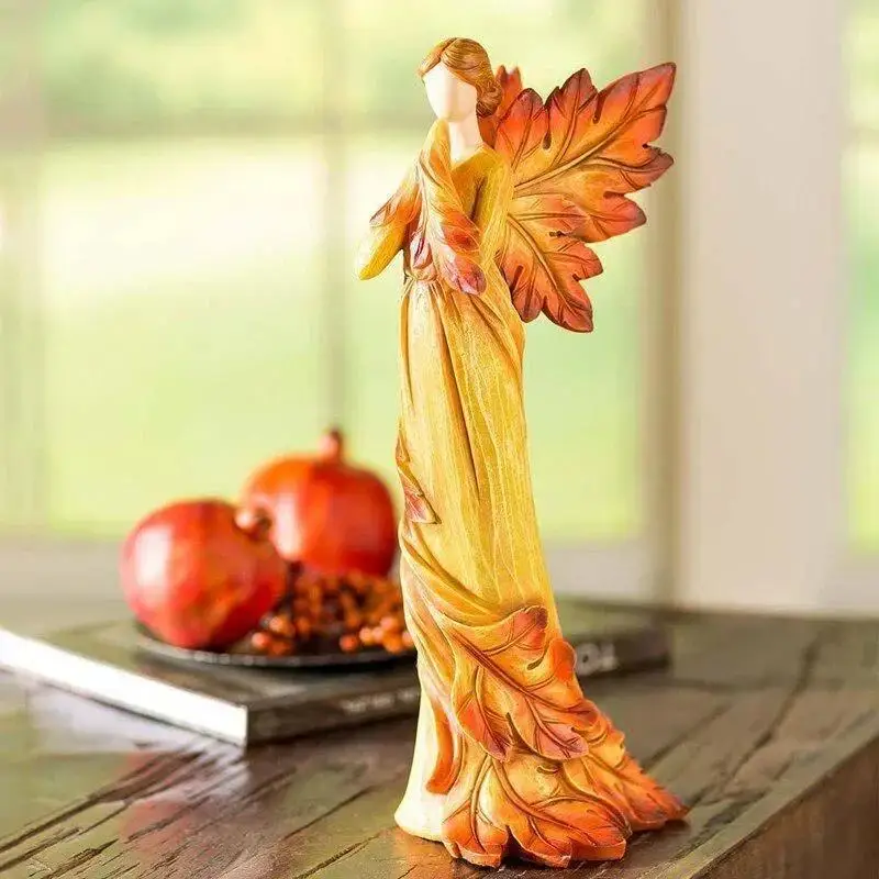Figuras de ángeles con alas de hoja de arce otoñal estatuas resina - imagen 5