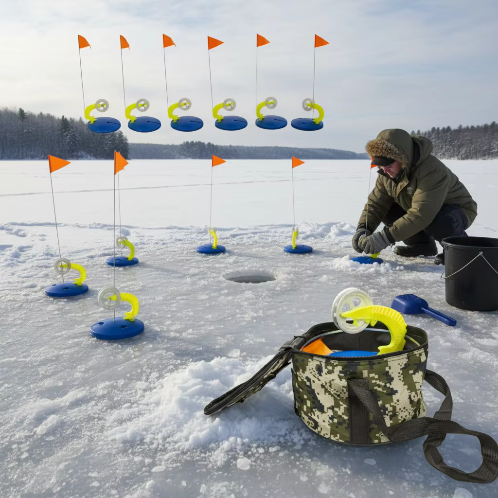 Compartimentos internos de la bolsa de pesca
