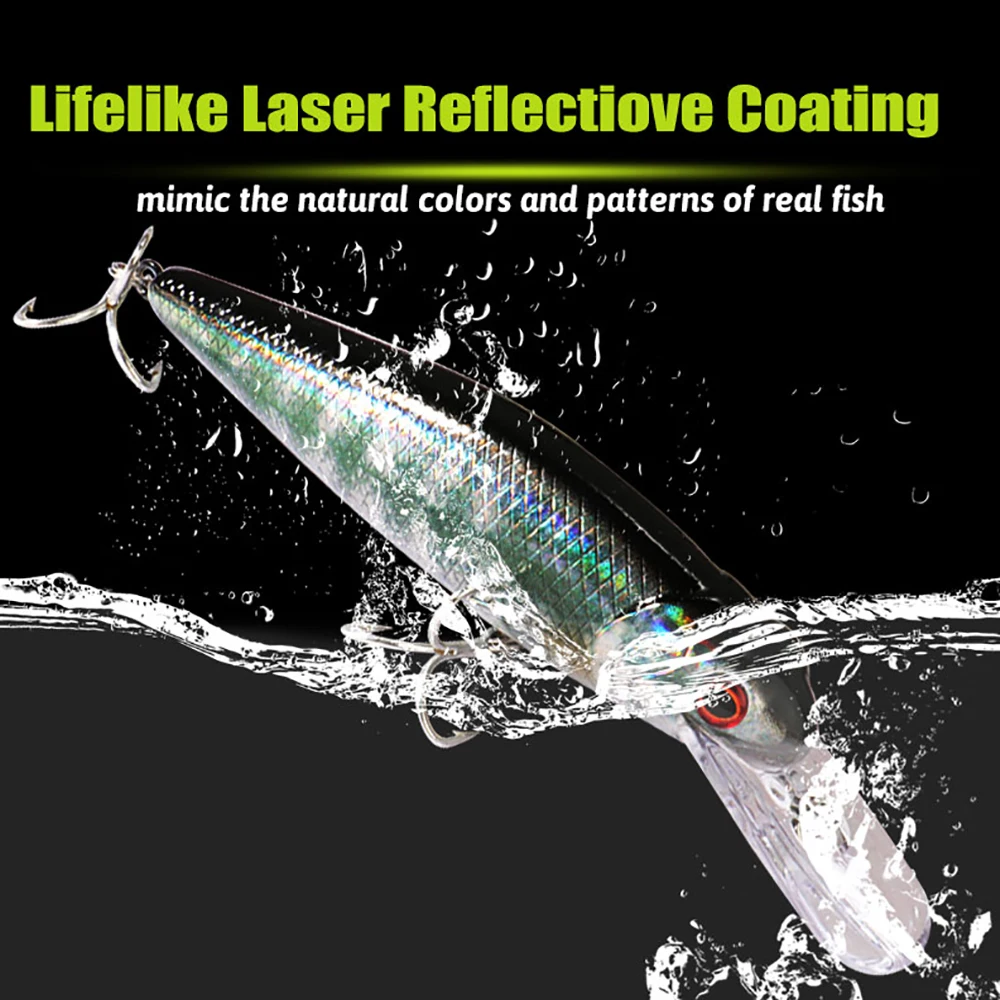 Señuelo Jerkbait Flotante – Wobbler con anzuelos triples para pesca de mar - imagen 4