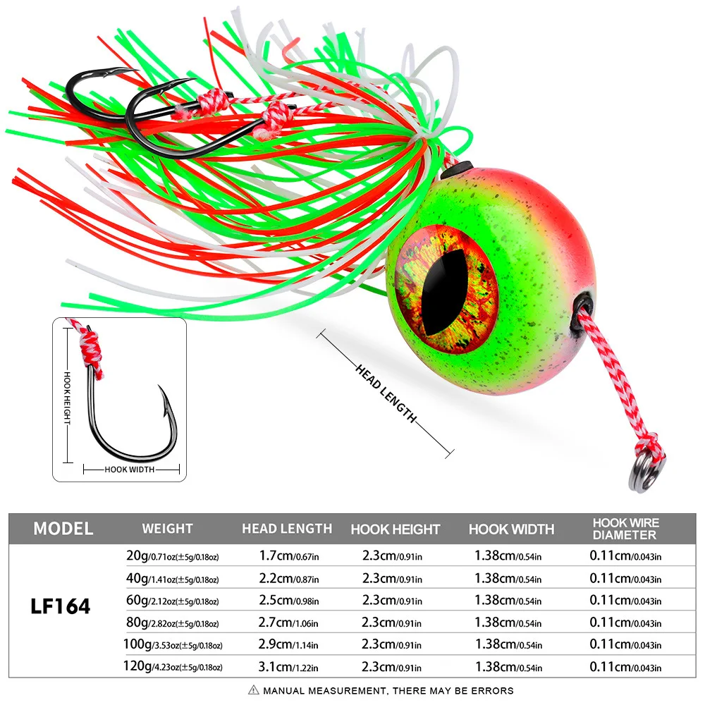Señuelo Jigging con ojos 3D, cabeza plomo y faldas goma luminoso - imagen 3