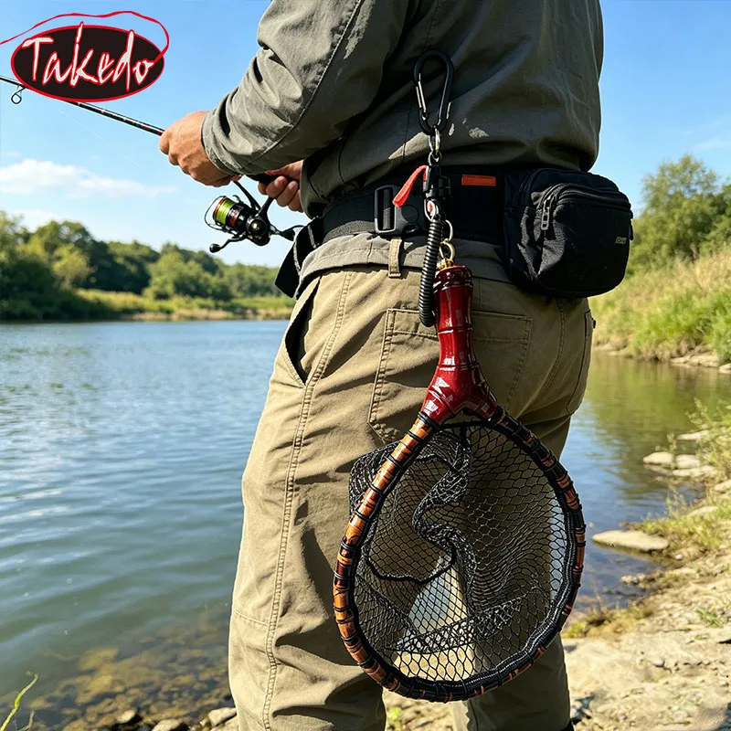 Red de pesca ligera TAKEDO HM01 con cordón antipérdida y marco bambú - imagen 3