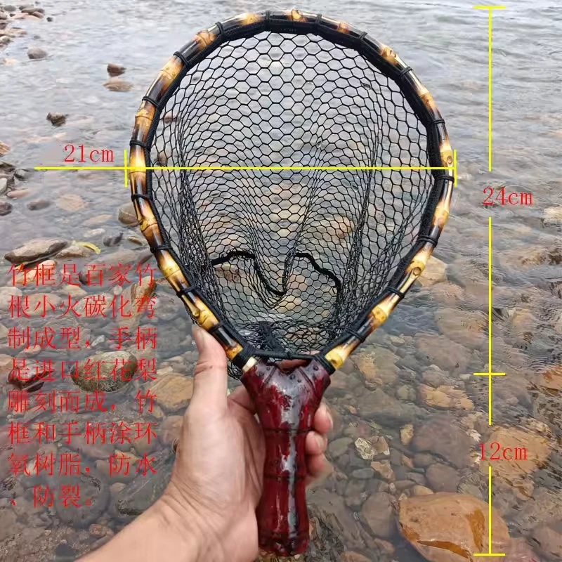 Mango de bambú artesanal para red de pesca con mosca - imagen 4