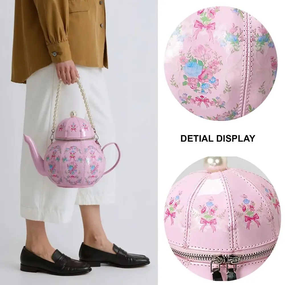 Bolso de tetera vintage con cadena de perlas