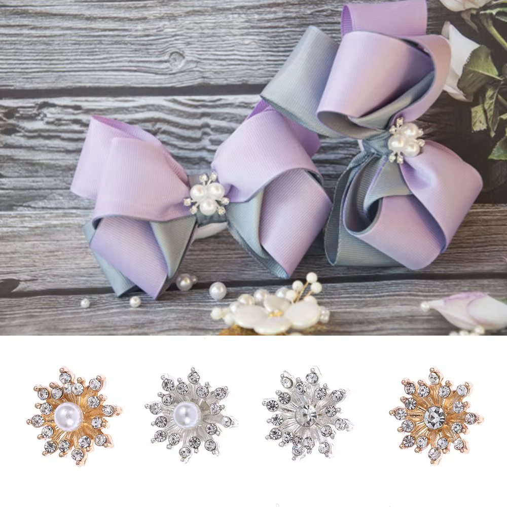 Botones diamante imitación perla copo de nieve respaldo plano para coser - imagen 4