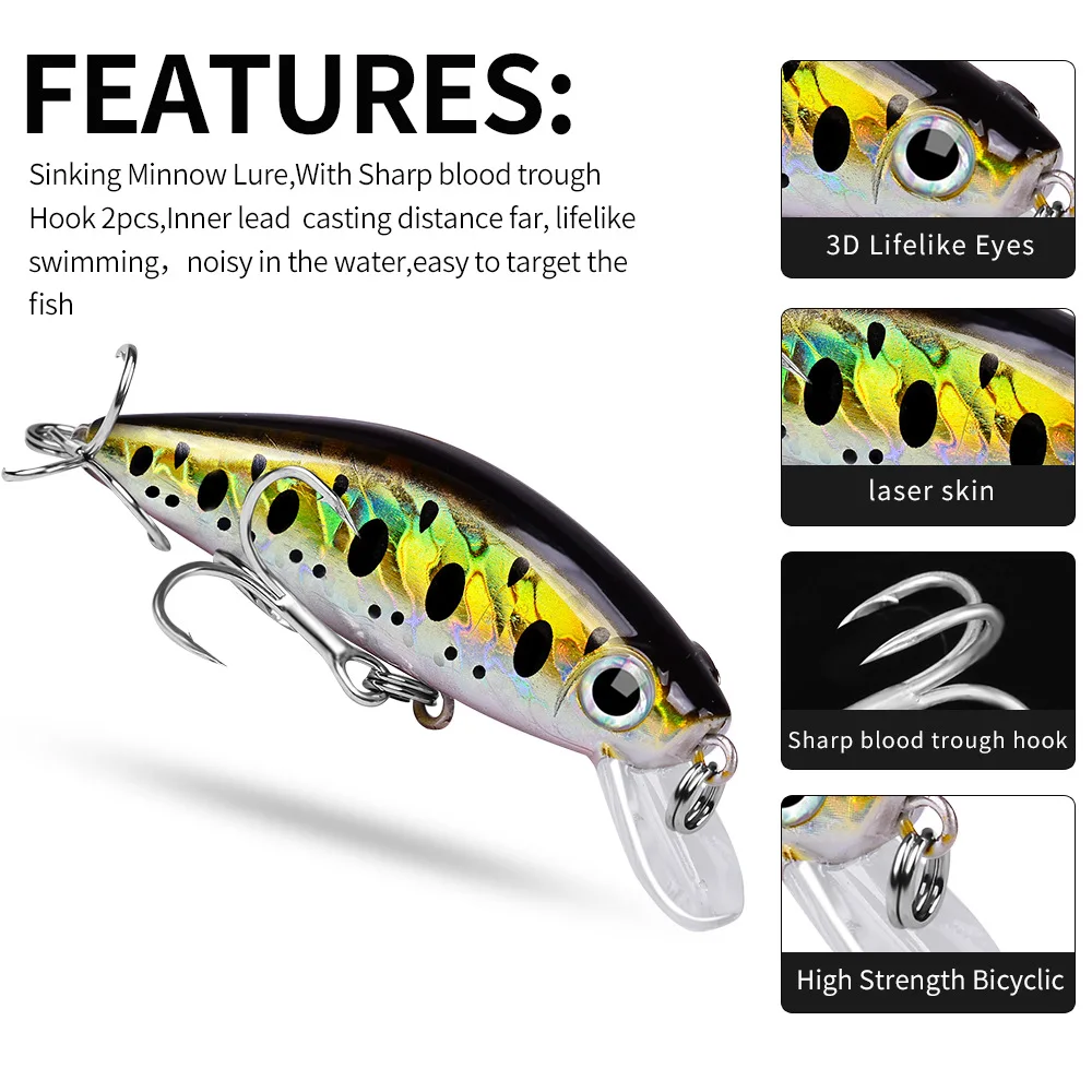 Señuelo Minnow de hundimiento lento para bass y lucio con cola dura - imagen 5