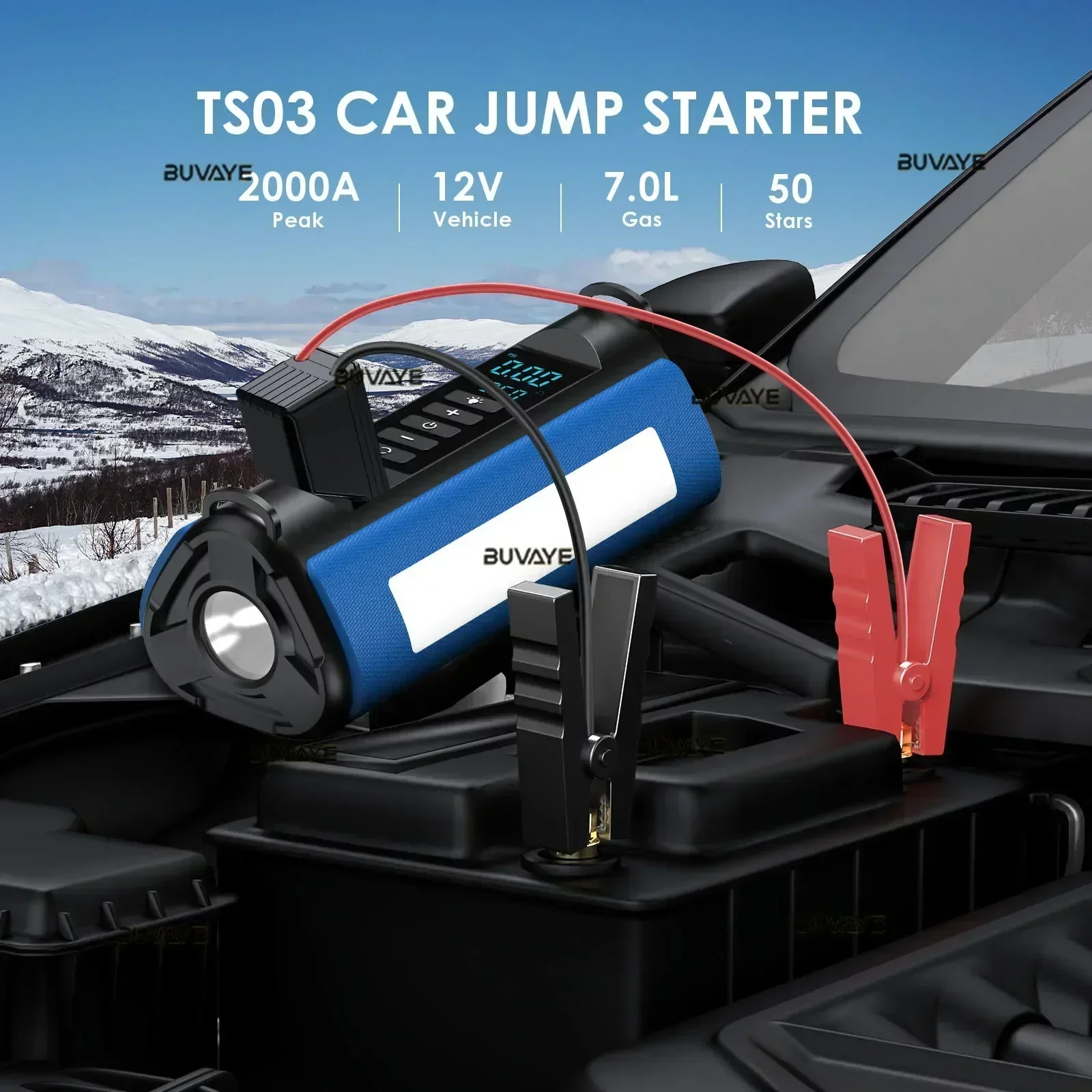 Inflador de neumáticos portátil con compresor y lámpara LED exterior - imagen 3