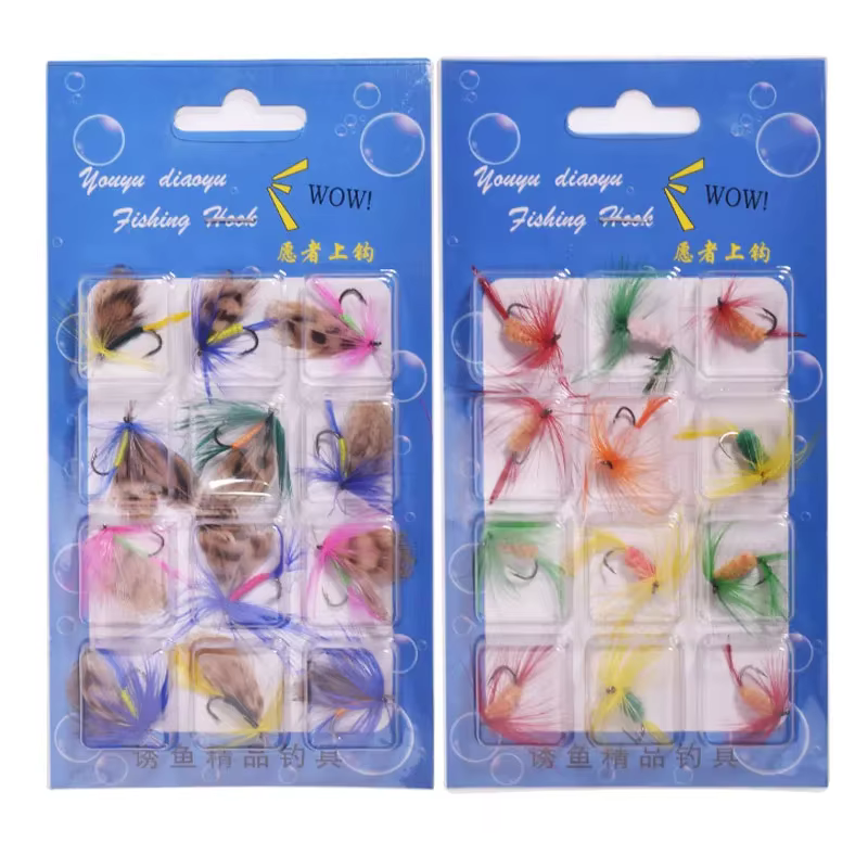 Señuelos de mosca artificial con plumas - anzuelos triples para carpa - imagen 5