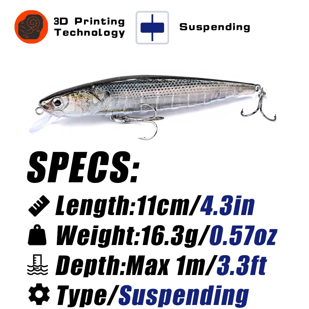 B & U Jerk Minnow – Wobbler suspendido de fundición larga - imagen 3