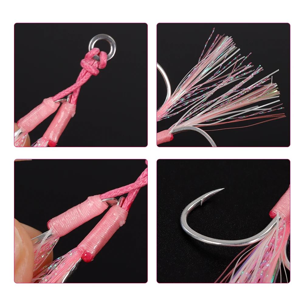 Anzuelos dobles TOLU con púas, hilo y plumas – para jigging lento - imagen 5