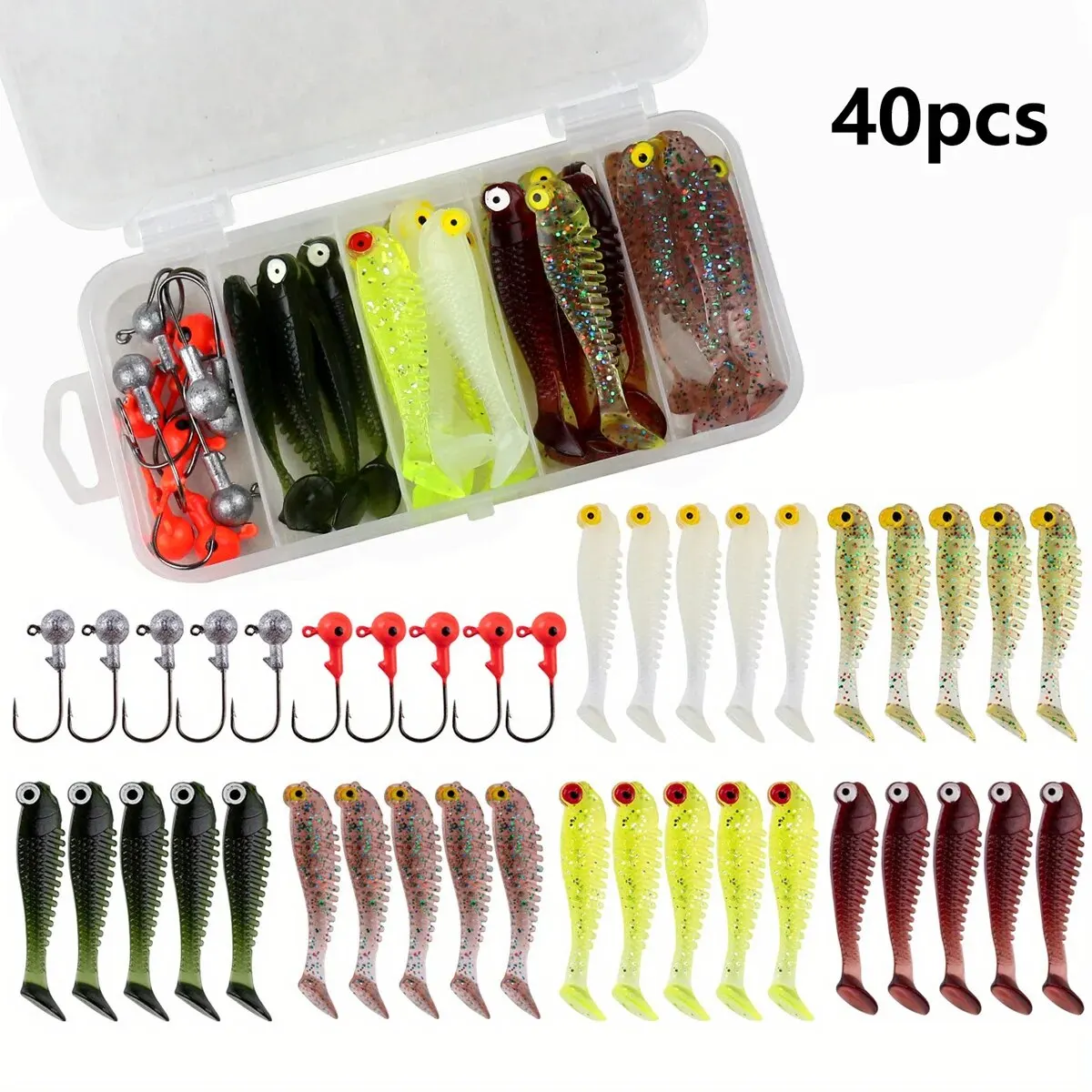 Señuelos blandos con cabeza plomada – Kit aparejos para pesca