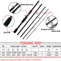 Caña baitcasting multisección de carbono con anillas cerámica acción ML