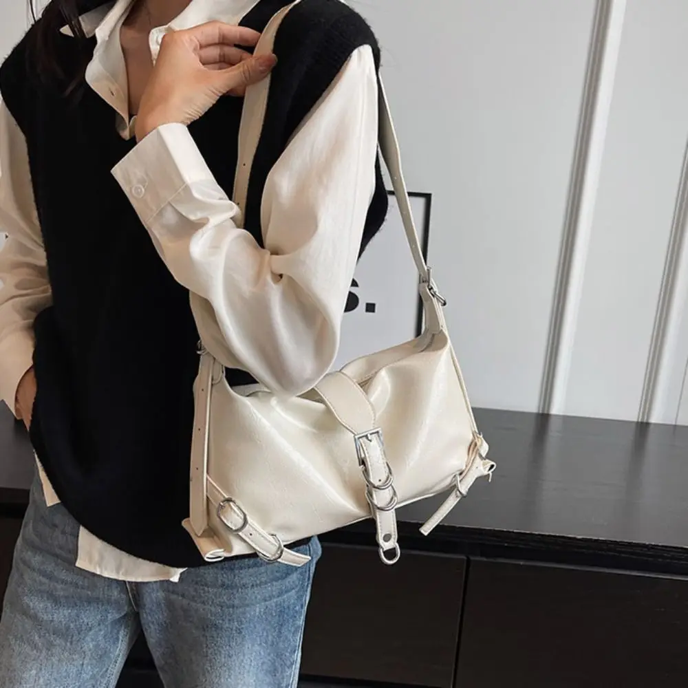 Bolso bandolera de cuero liso con cremallera y gran capacidad - imagen 4