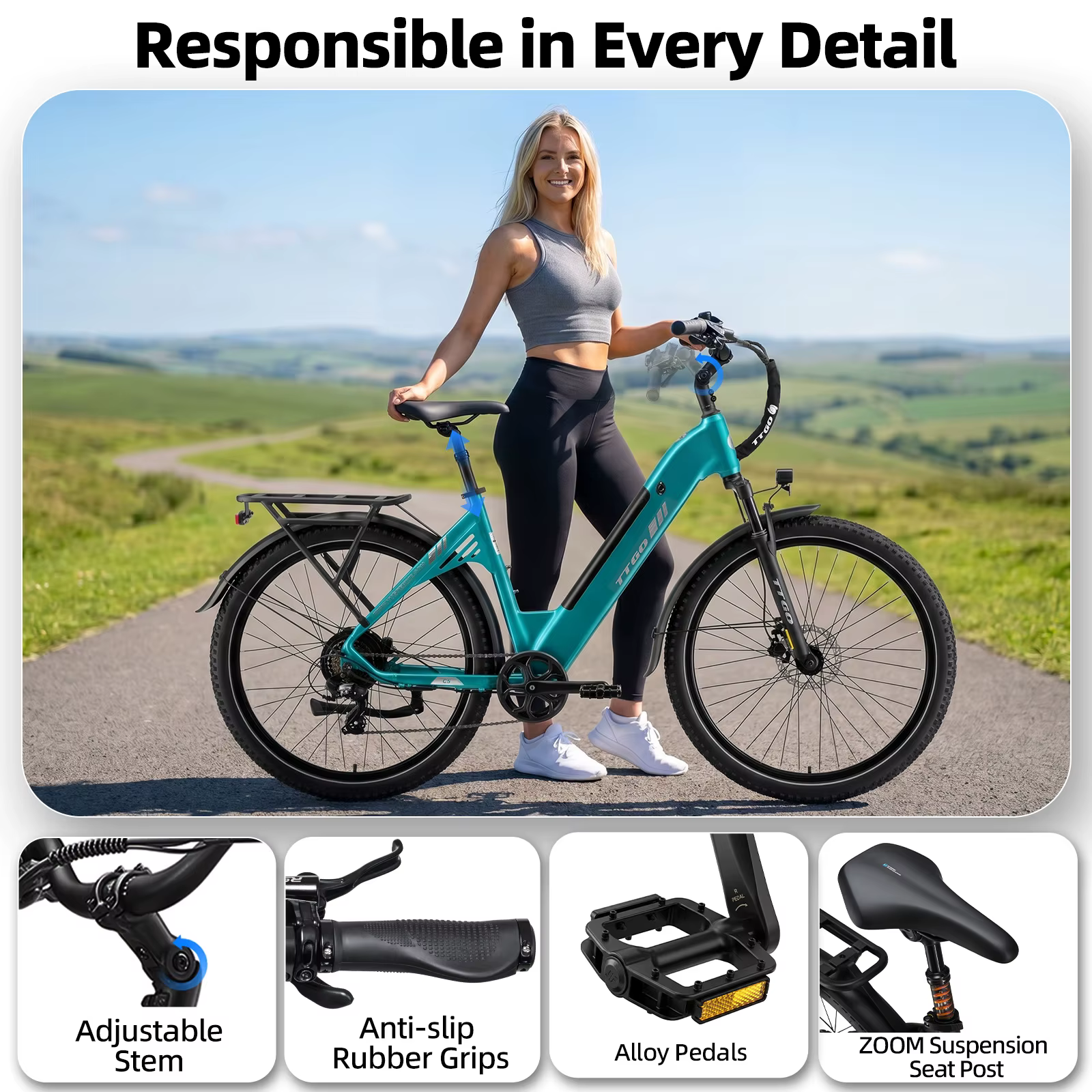 Bicicleta eléctrica TTGO C5 48V con motor 250W y frenos hidráulicos - imagen 2