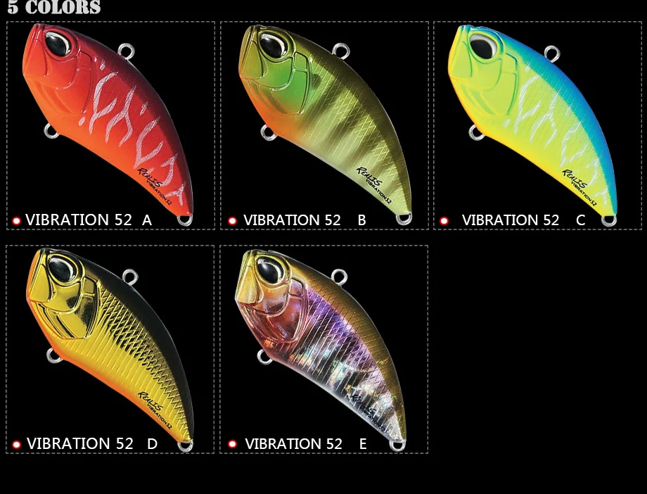 Gama de colores disponibles para el señuelo VIB de pesca