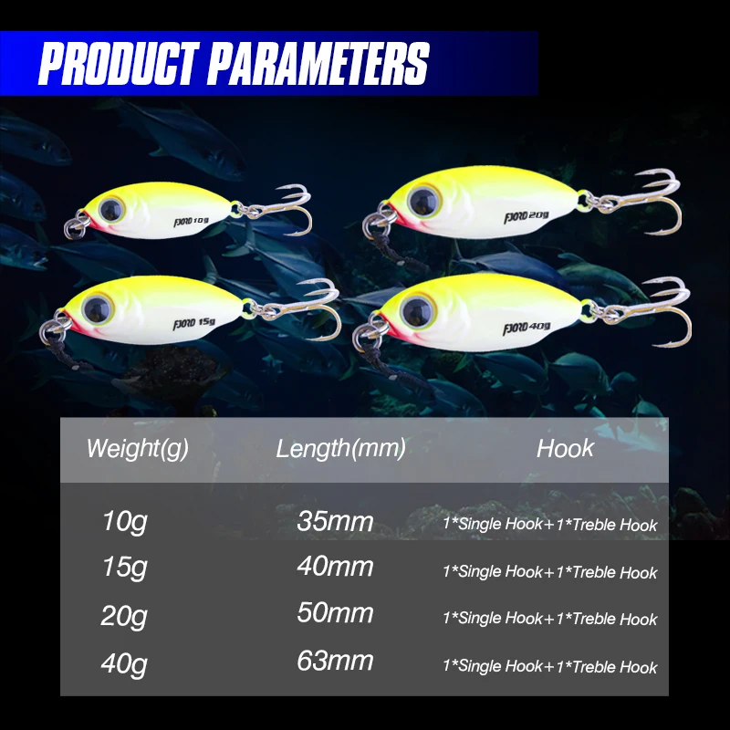 FJORD Micro Jig Metálico – Hundimiento lento UV para pesca en orilla