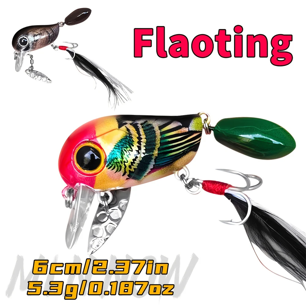 Crankbait Topwater flotante con cuchillas giratorias para lubina