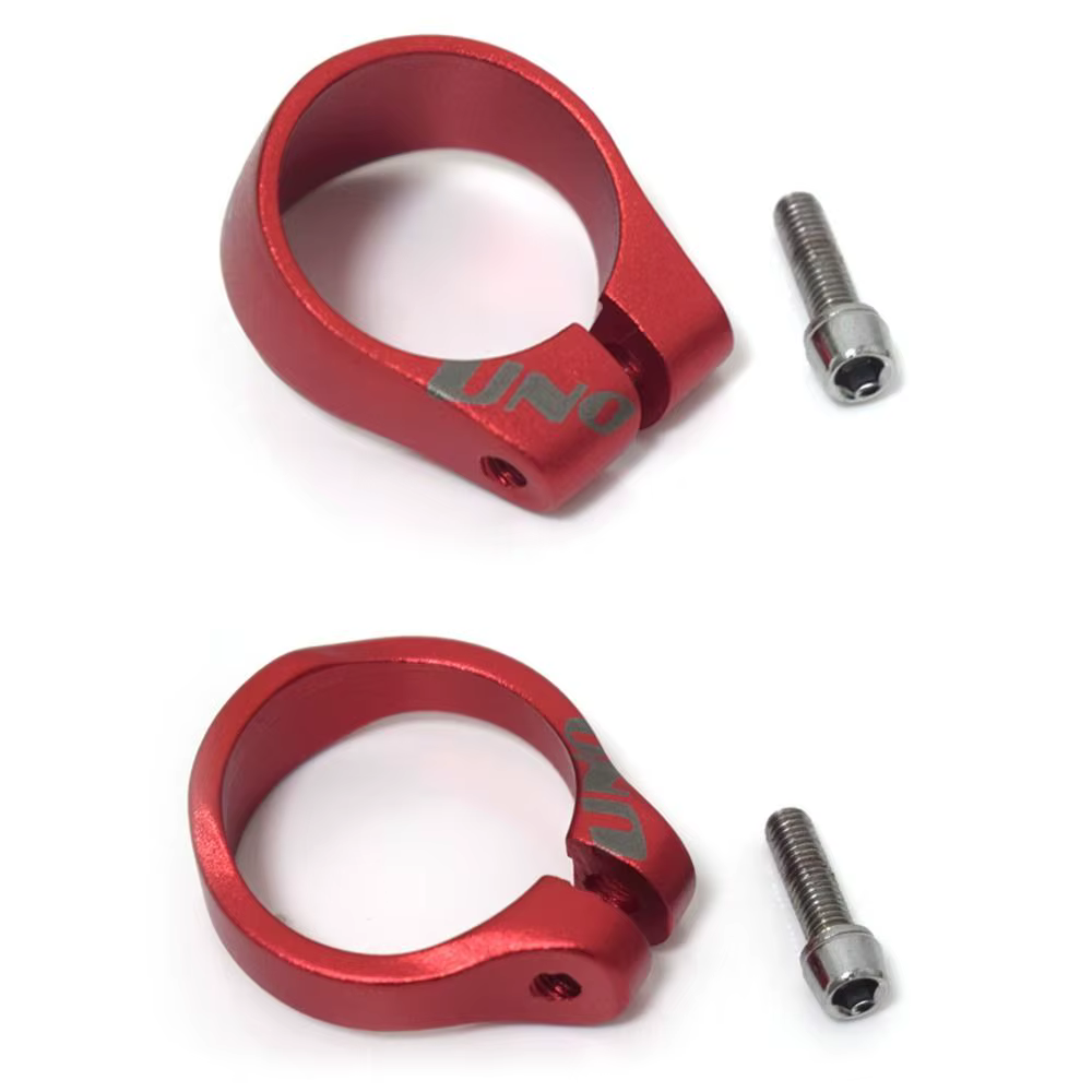 Abrazadera de asiento de bicicleta negra y roja