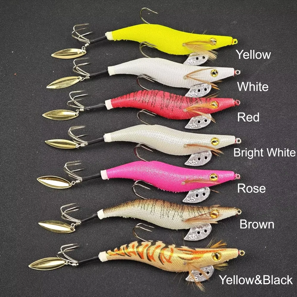 Egi Squid Jig con hoja Willow y doble anzuelo luminoso nocturno - imagen 3