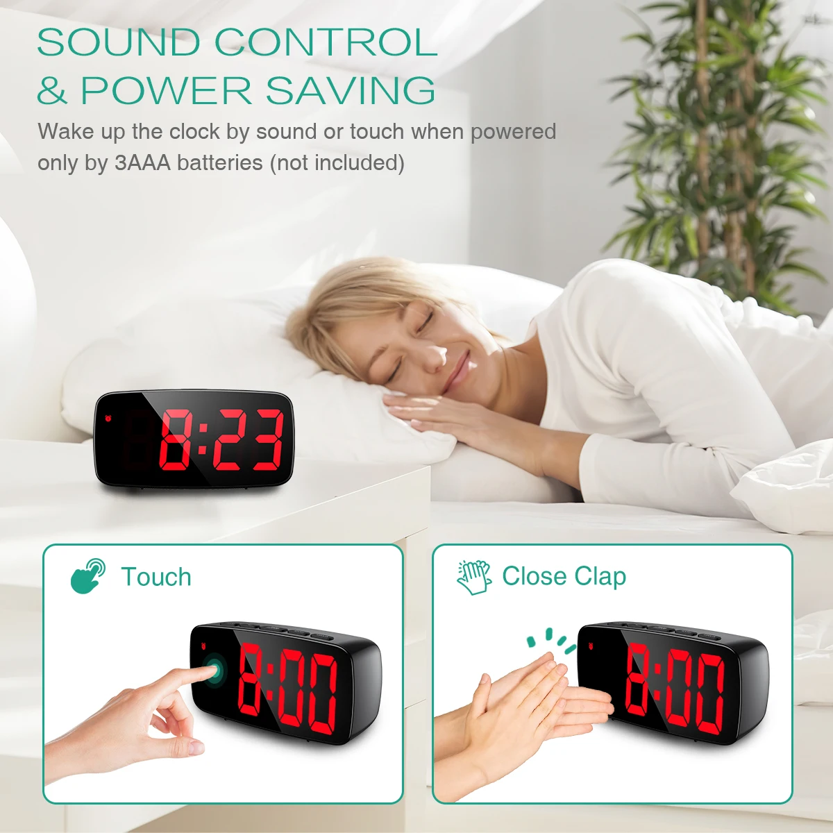 ORIA Reloj despertador digital LED con control por voz y snooze - imagen 2