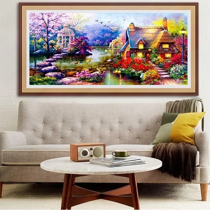 Pintura de diamantes 5D paisajes jardín y cabaña punto cruz - imagen 3