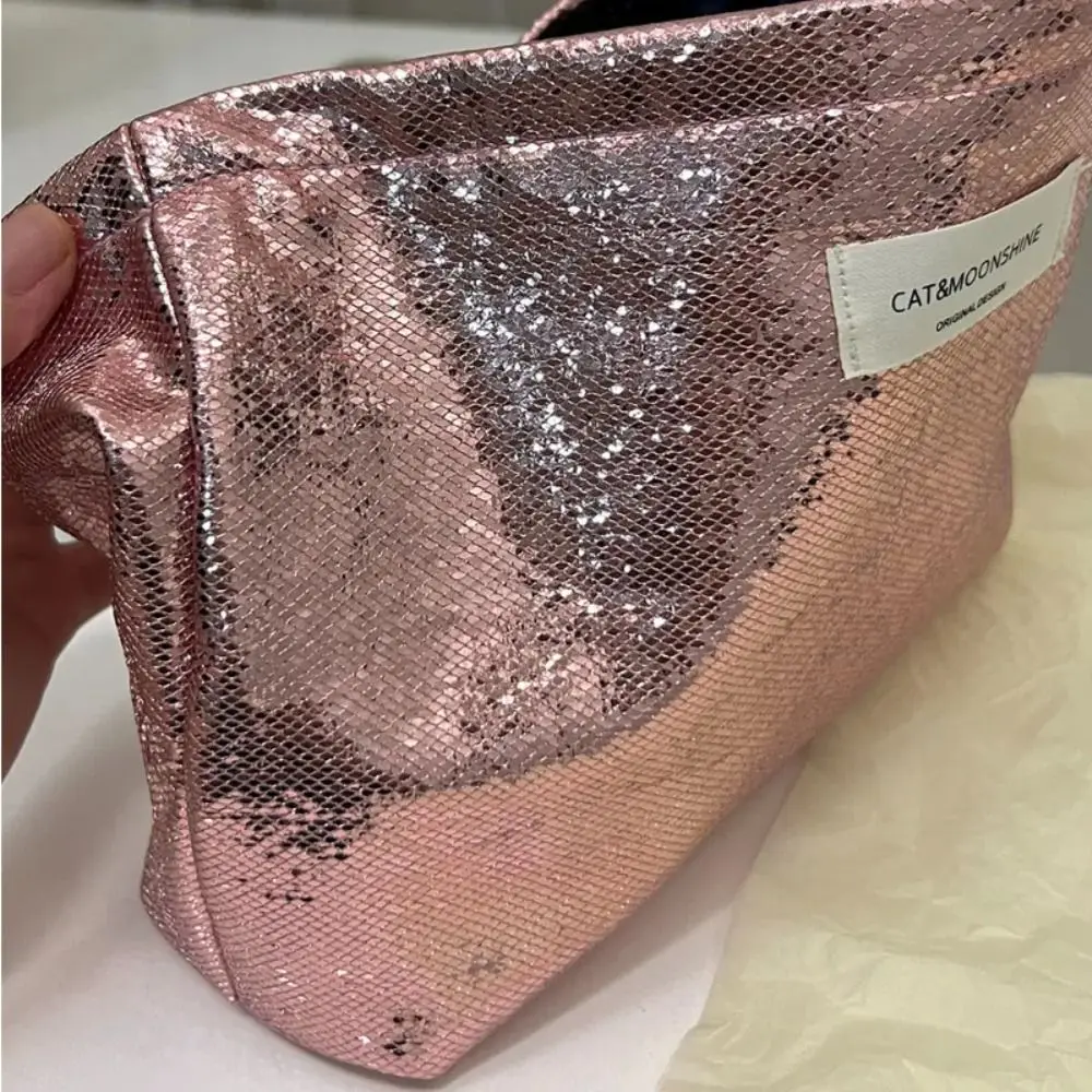 Bolsa de maquillaje brillante con lentejuelas champán, cosmética - imagen 2