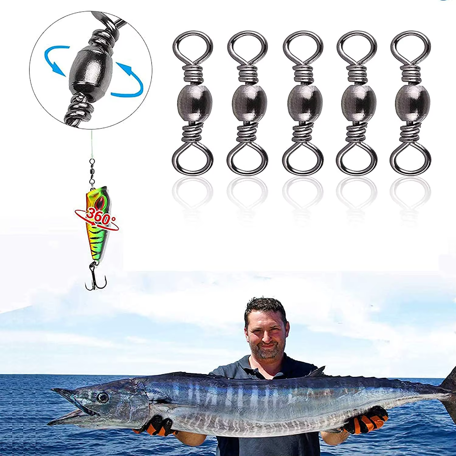 Goture Anzuelos Giratorios Acero Inoxidable – Conector Línea Pesca - imagen 3