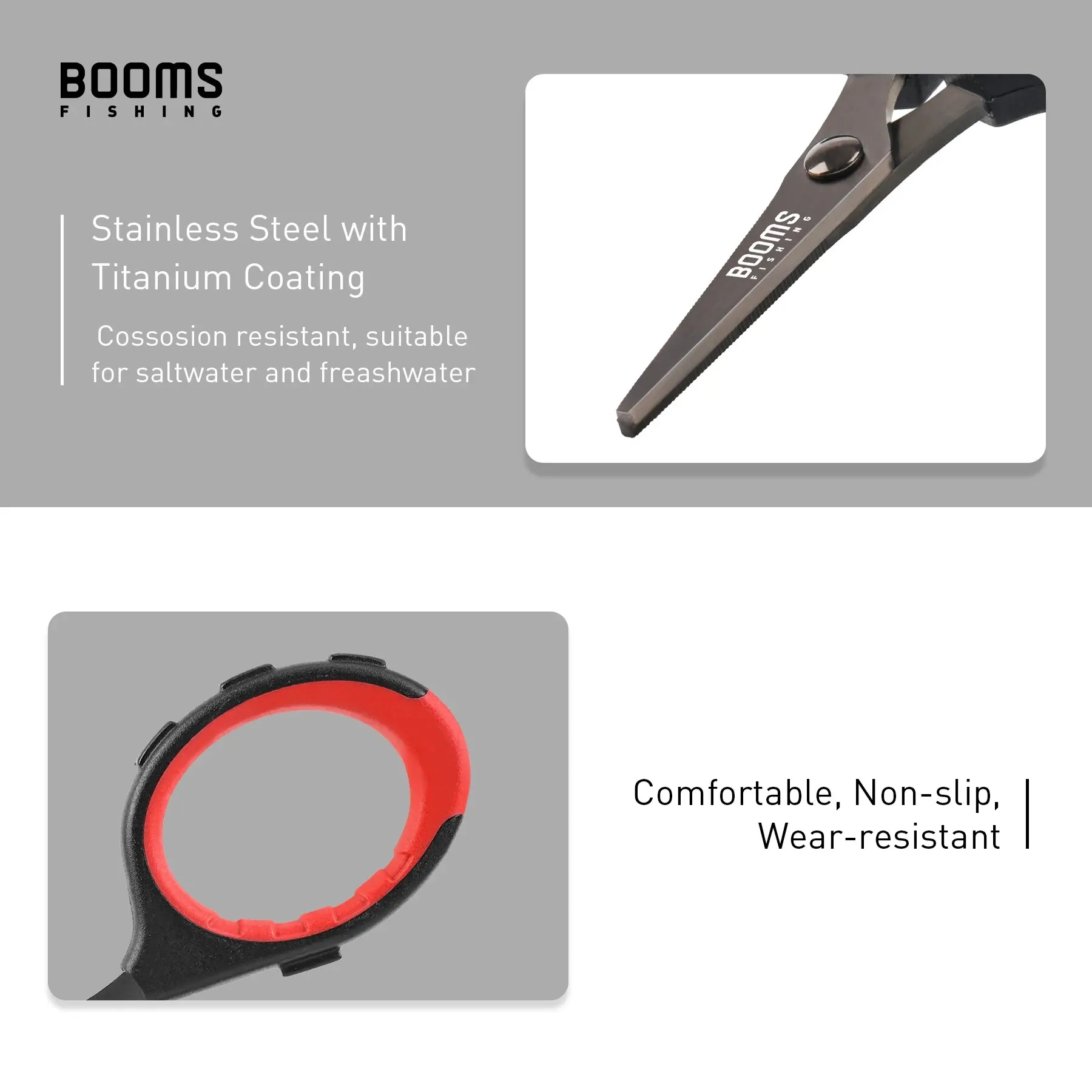 Booms Fishing S05 Tijeras de pesca – Acero inoxidable con titanio - imagen 2
