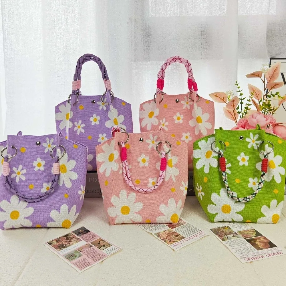 Bolso tote gran capacidad tejido floral con hebilla de anillo - imagen 2