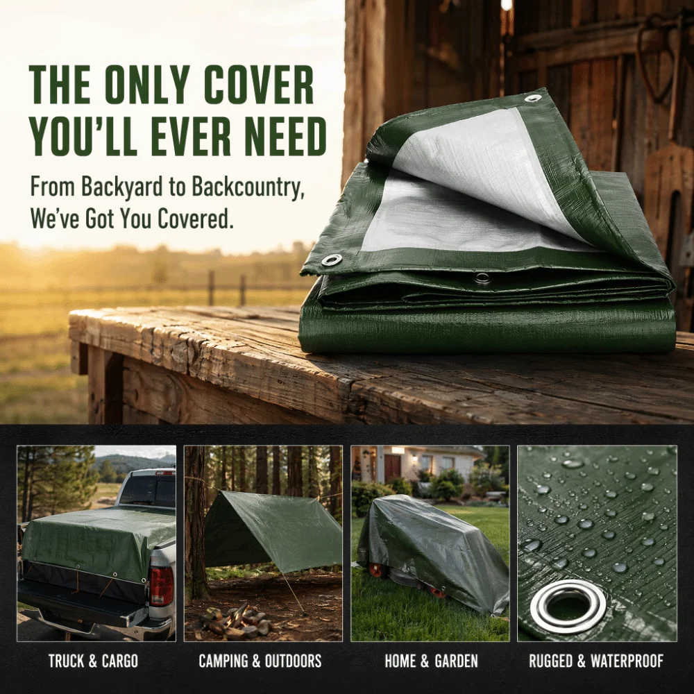 Lona impermeable verde multiusos con ojales y refuerzo UV - imagen 2
