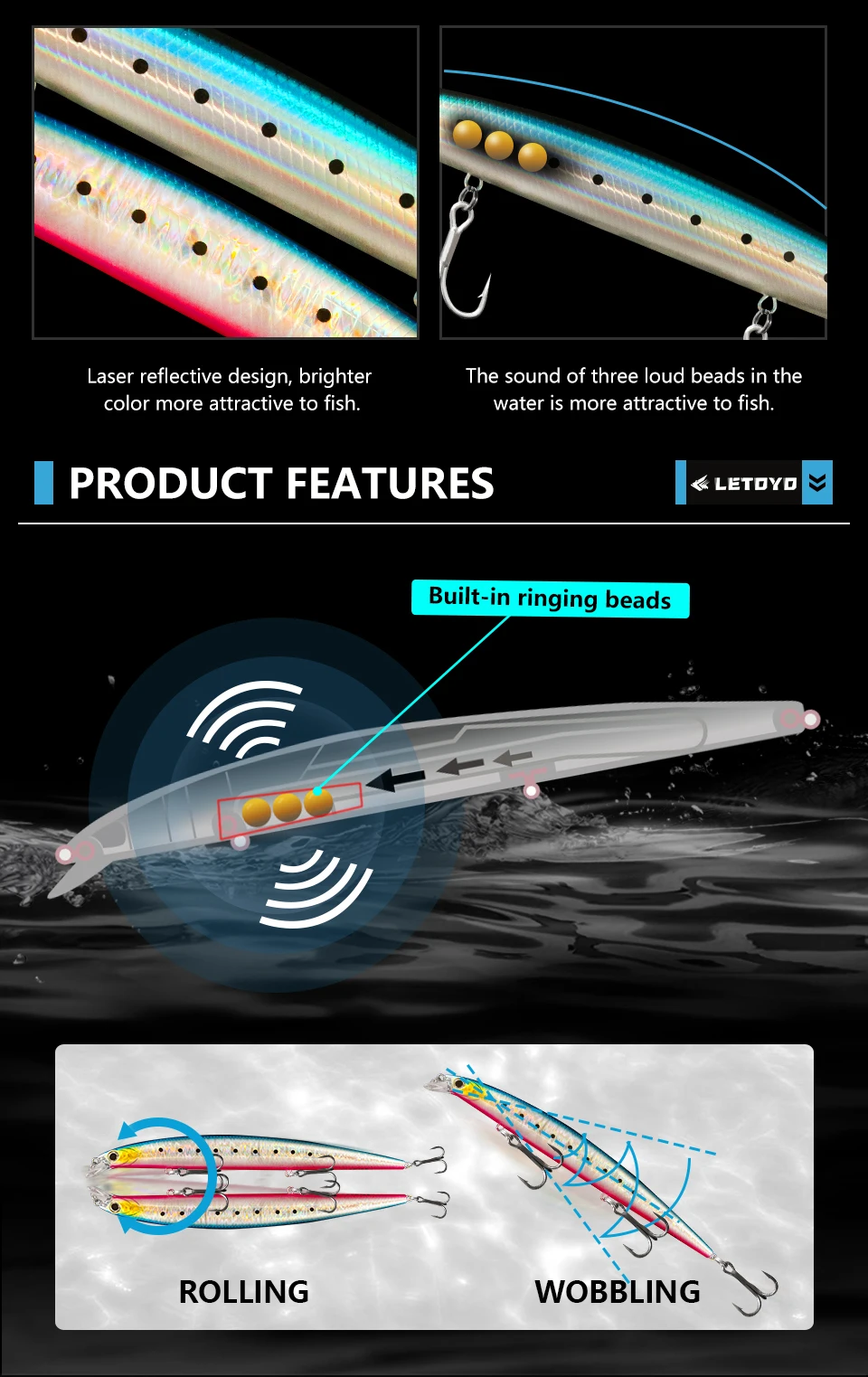 Detalle del perfil y color del señuelo LETOYO