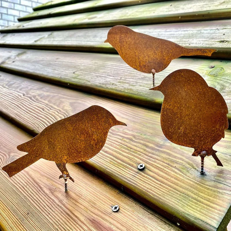 Set Adorno Pájaro Oxidado – Escultura Silueta Exterior para Jardín - imagen 4