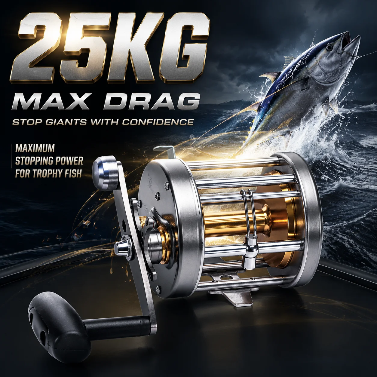 Carrete de pesca metálico de arrastre alto para trolling y jigging - imagen 4