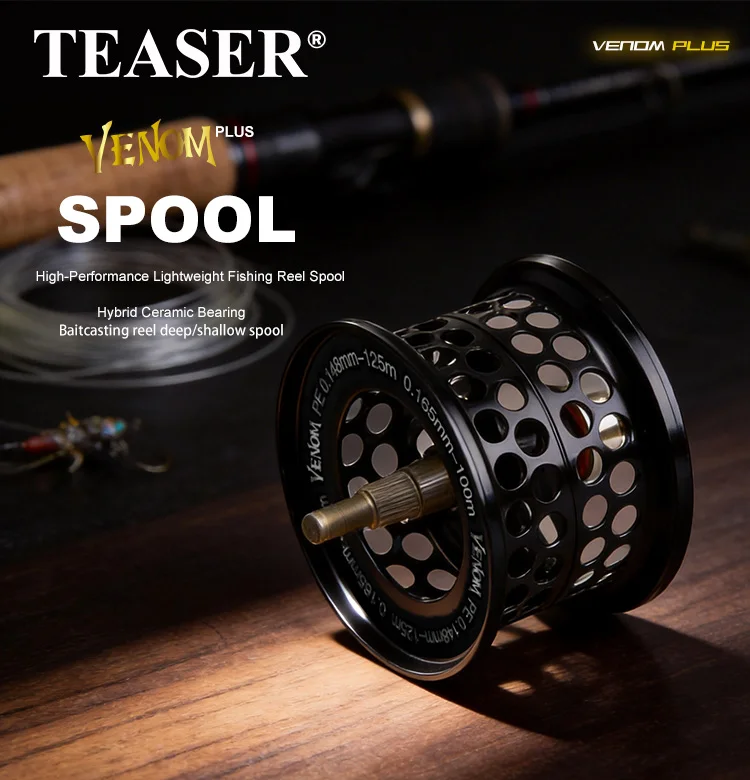 Carrete TEASER baitcasting con acabado y bobina