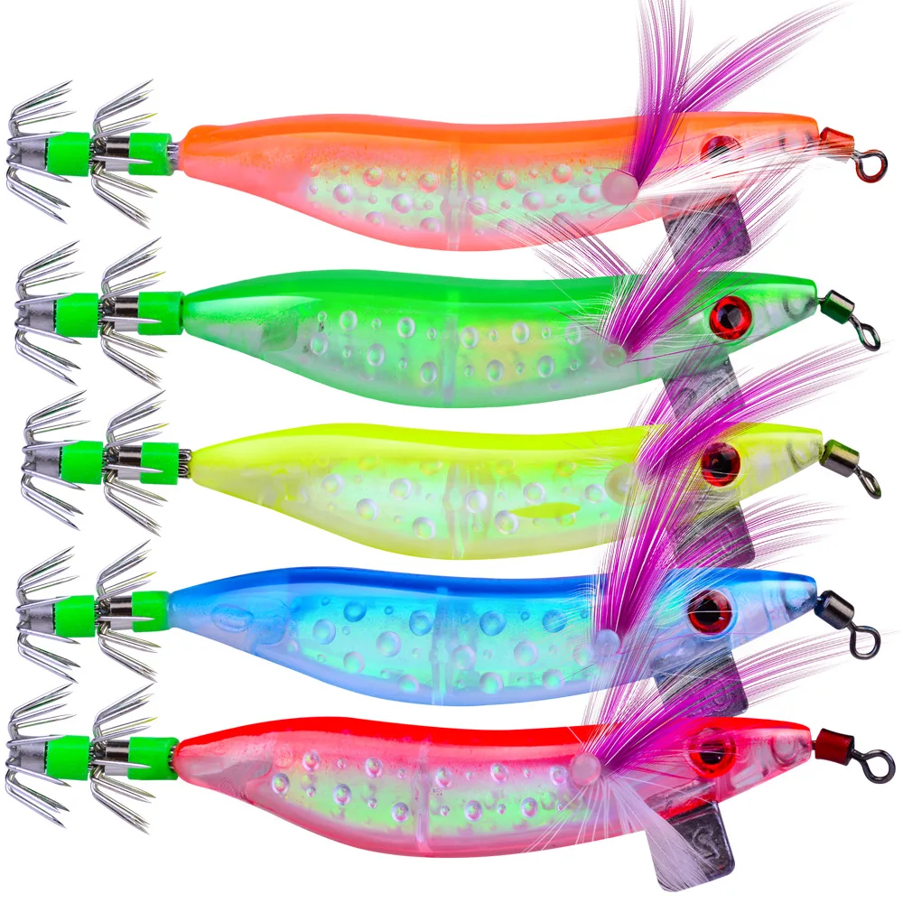 Cebo de pesca de calamar de madera 5 piezas