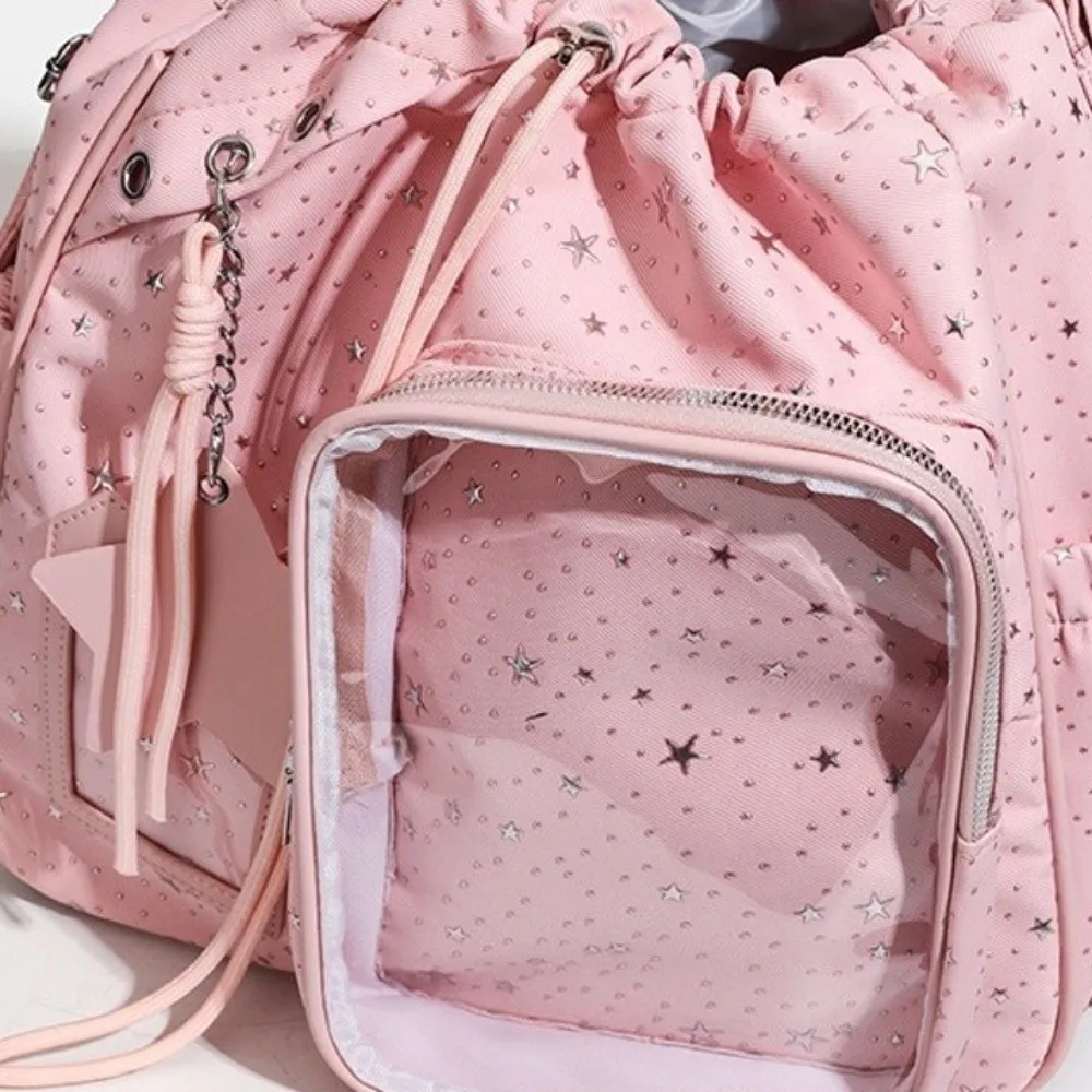Mochila kawaii de gran capacidad con bandolera doble y cordón