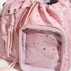 Mochila kawaii de gran capacidad con bandolera doble y cordón