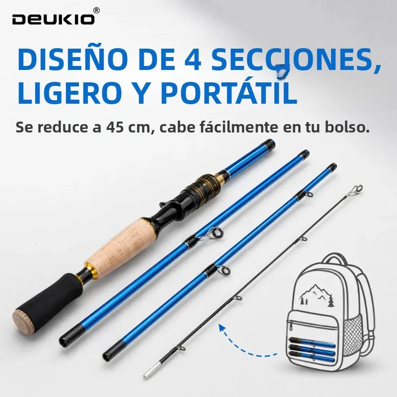 DEUKIO Combo caña y carrete baitcasting de viaje para lubina