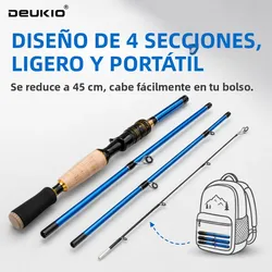 DEUKIO Combo caña y carrete baitcasting de viaje para lubina