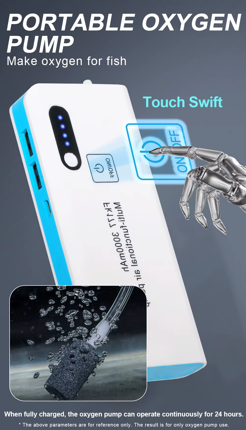 Indicador de batería y linterna encendida