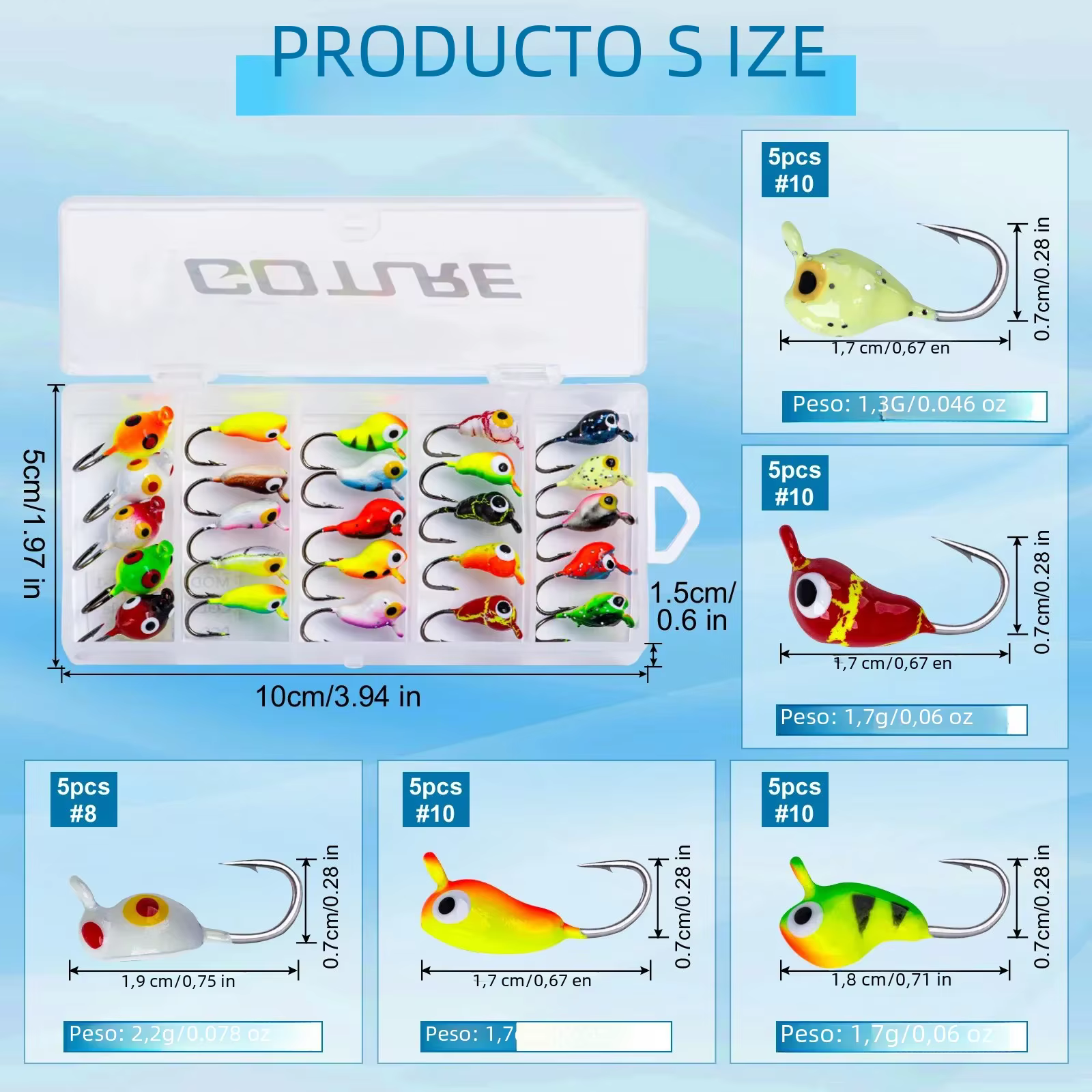 Goture Juego de anzuelos y señuelos para pesca en hielo – 1,5/2 g - imagen 2