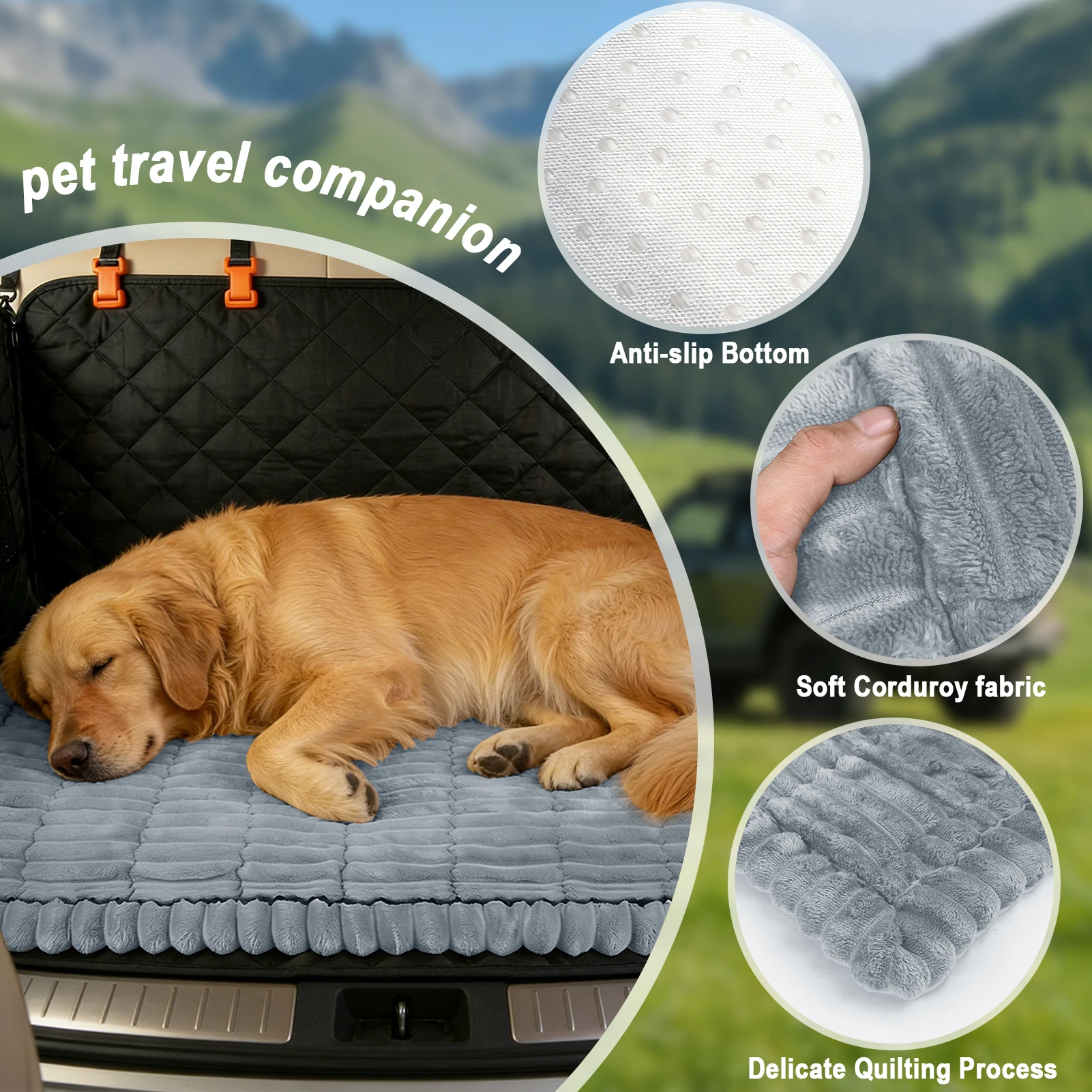 Cama para mascotas antideslizante a cuadros asiento trasero - imagen 2