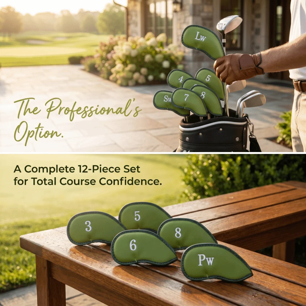 Fundas de PU para hierros de golf con números verdes y forro suave - imagen 4
